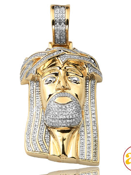 10KY 0.65CTW DIAMOND JESUS PENDANT WITH CROWN