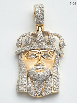 10KY 0.75CTW DIAMOND JESUS PENDANT - PUFFED CROWN