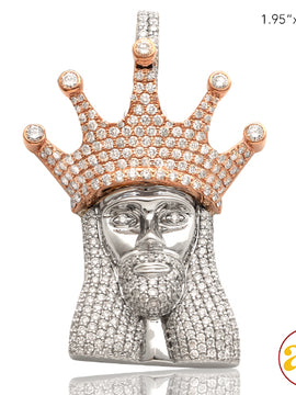 14KW+R 3.90CTW DIAMOND KING JESUS PENDANT