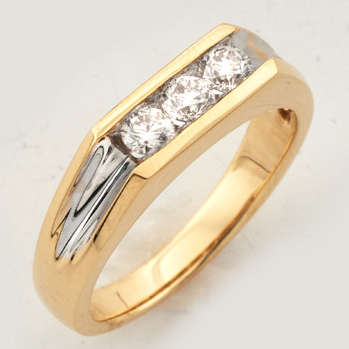 10KY+W 0.55CTW DIAMOND 3-STONE MENS BAND