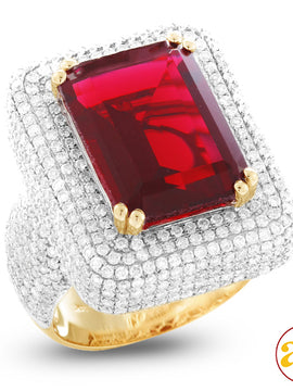 14KY 5.00CTW DIAMOND MENS RING WITH 15.26CT RUBY