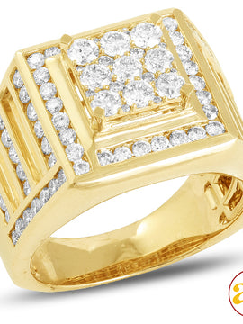 14KY 2.50CTW DIAMOND MENS 3-D SQUARE HEAD RING