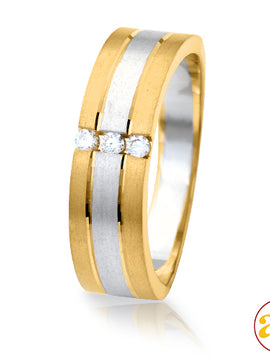 14KY+W 0.10CTW DIAMOND TWO TONE MENS 3-STONE BAND