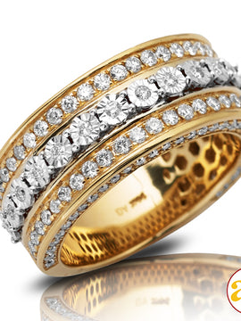 14KY 2.00CTW DIAMOND MENS 3 ROW BAND - MIDDLE ROW