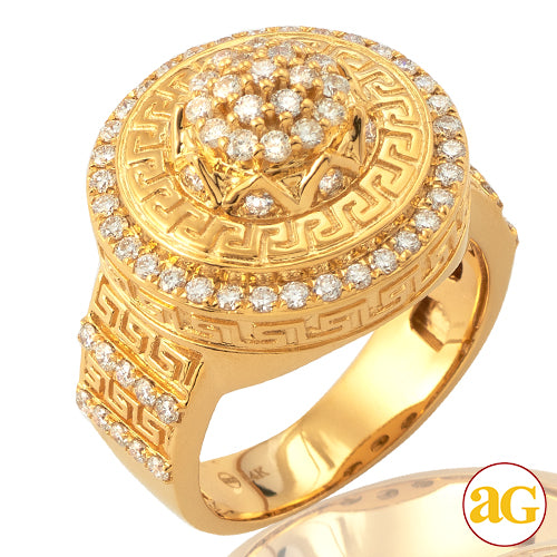 14KY 1.50CTW DIAMOND DOME CLUSTER MENS RING WITH G