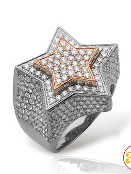 14KW+R 5.00CTW DIAMOND MENS 3-D STAR RING