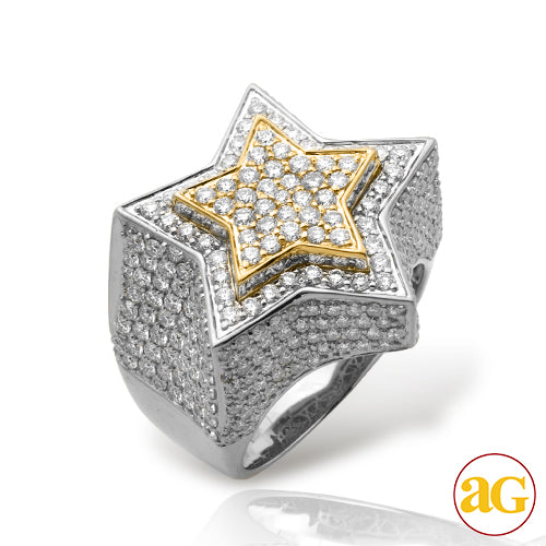 14KW+Y 5.00CTW DIAMOND 3-D STAR MENS RING