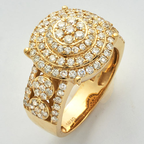 14KY 2.50CTW DIAMOND ROUND CLUSTER RING - 3 ROW BO