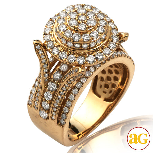 14KY 3.00CTW DIAMOND ROUND CLUSTER 3-D MENS RING