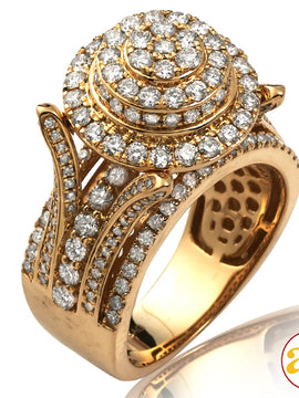 14KY 3.00CTW DIAMOND ROUND CLUSTER 3-D MENS RING