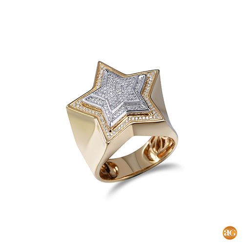 10KY+W 0.40CTW DIAMOND 3-D STAR MENS RING