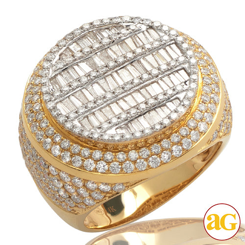 14KY+W 4.65CTW BAGUETTE DIAMOND MENS FLAT ROUND