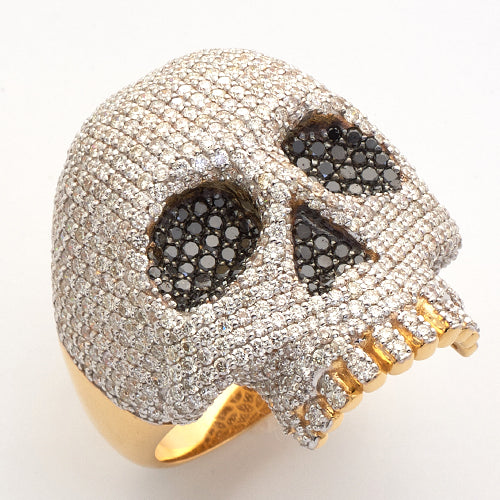 10KY 6.50CTW BLACK AND WHITE DIAMOND MENS SKULL