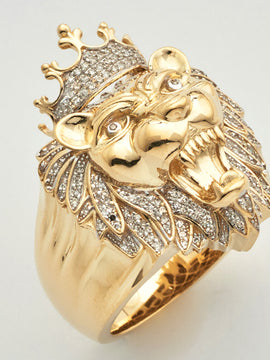 10KY 0.50CTW MICROPAVE DIAMOND LION HEAD MENS RING