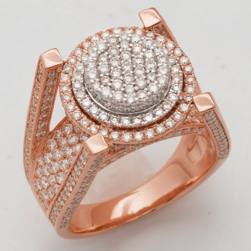 14KR+W 5.75CTW DIAMOND ROUND CLUSTER MENS RING