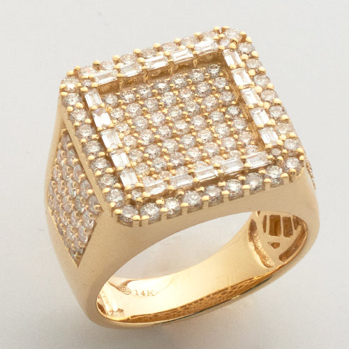 14KY 3.00CTW DIAMOND SQUARE FACE MENS RING