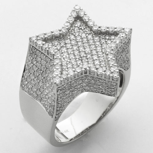 14KW 3.60CTW DIAMOND MENS STAR RING - SINGLE ROW