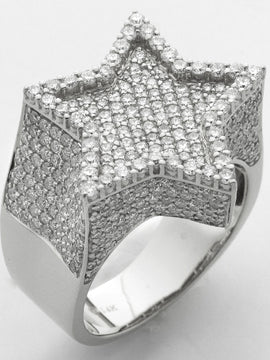 14KW 3.60CTW DIAMOND MENS STAR RING - SINGLE ROW