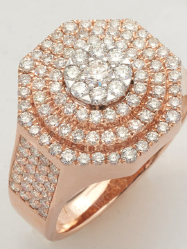 14KR+W 2.00CTW DIAMOND ROUND CLUSTER MENS RING