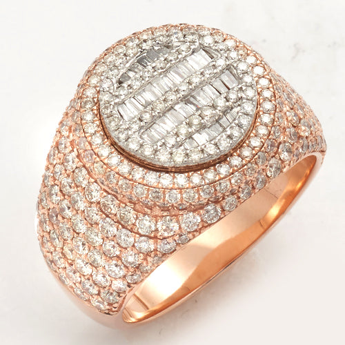 14KR+W 3.35CTW BAGUETTE DIAMOND MENS RING - ROUND