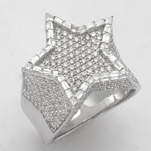 14KW 3.60CTW DIAMOND STAR RING W/RAISED BAGUETTE