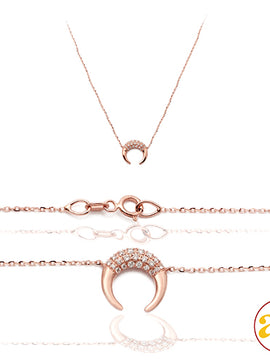 14KR 0.15CTW DIAMOND NECKLACE - FLAT CRESCENT