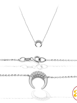 14KW 0.15CTW DIAMOND NECKLACE - FLAT CRESCENT