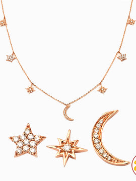 14KR 0.25CTW DIAMOND NECKLACE - CRESCEN MOON