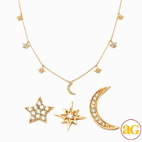 14KY 0.25CTW DIAMOND NECKLACE - CRESCEN MOON