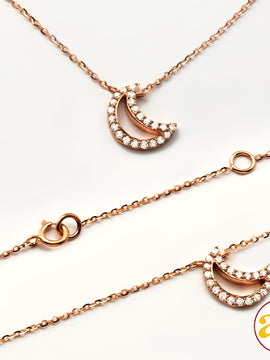 14KR 0.15CTW DIAMOND OPEN CRESCENT MOON NECKLACE