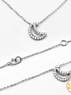 14KW 0.15CTW DIAMOND OPEN CRESCENT MOON NECKLACE