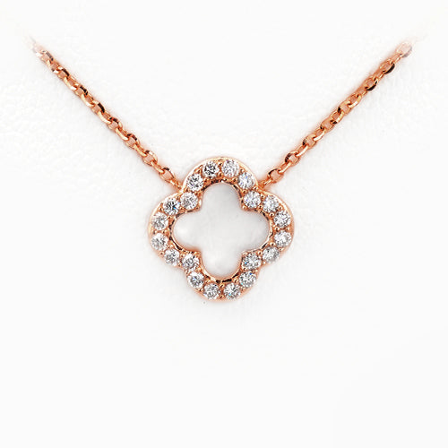 14KR 0.15CTW DIAMOND NECKLACE - OPEN 4-LEAF CLOVER