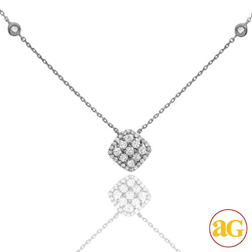 14KW 0.50CTW DIAMOND NECKLACE - BEADED CHAIN W/BEZ