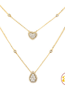 14KY 0.90CTW DIAMOND 2-LAYER NECKLACE - HEART AND