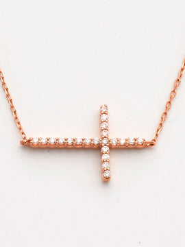 14KR 0.15CTW DIAMOND NECKLACE - SIDEWAYS CROSS