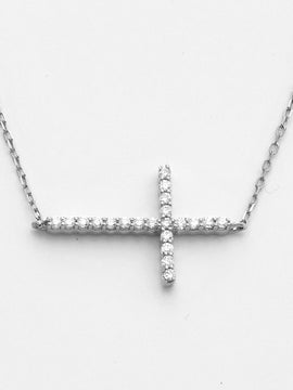 14KW 0.15CTW DIAMOND NECKLACE - SIDEWAYS CROSS