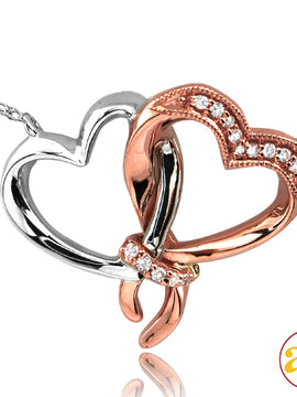 14KW+R 0.10CTW DIAMOND TWO TONE DOUBLE HEART