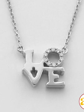 14KW 0.05CTW DIAMOND SQUARE SHAPED "LOVE" NECKLACE