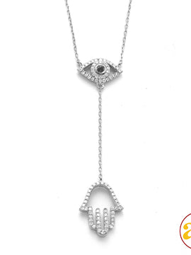 14KW 0.25CTW BLUE AND WHITE DIAMOND EVIL EYE WITH