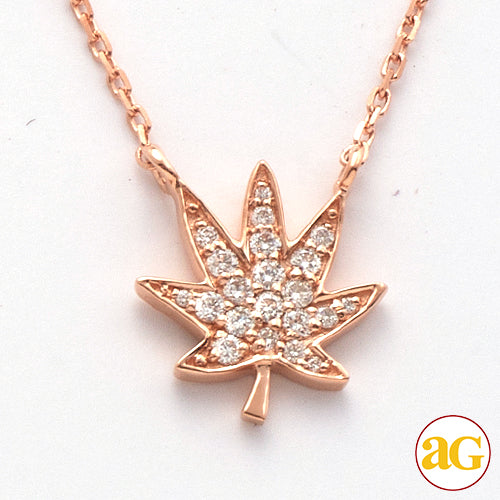 14KR 0.15CTW DIAMOND HERBAL MEDECINE LEAF NECKLACE