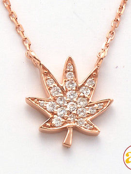 14KR 0.15CTW DIAMOND HERBAL MEDECINE LEAF NECKLACE