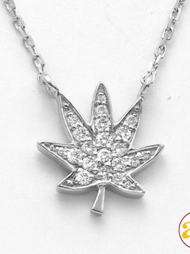 14KW 0.15CTW DIAMOND HERBAL MEDECINE LEAF NECKLACE