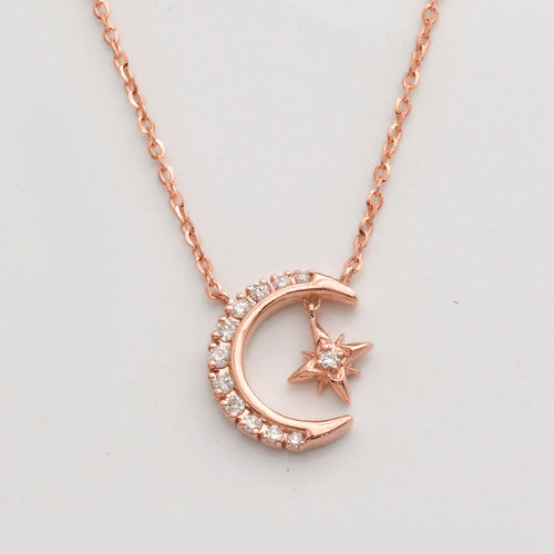 14KR 0.15CTW DIAMOND NECKLACE - CRESCEN MOON