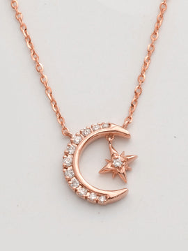 14KR 0.15CTW DIAMOND NECKLACE - CRESCEN MOON