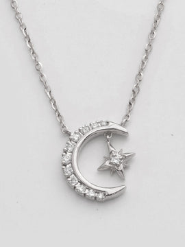 14KW 0.15CTW DIAMOND NECKLACE - CRESCEN MOON