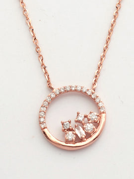 14KR 0.20CTW BAGUETTE DIAMOND NECKLACE - CIRCLE /W