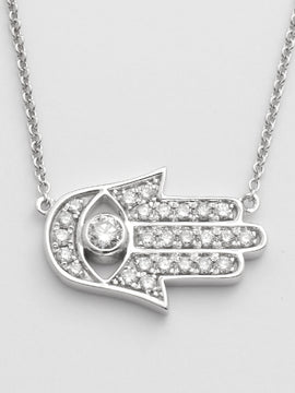 14KW 0.25CTW DIAMOND EVIL EYE - HAMSA NECKLACE