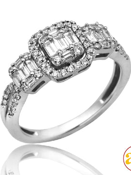 14KW 0.85CTW DIAMOND BAGUETTE 3-STONE RING WITH HA