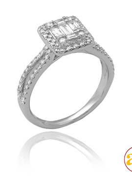 14KW 0.75CTW BAGUETTE DIAMOND RING - SQUARE HALO -