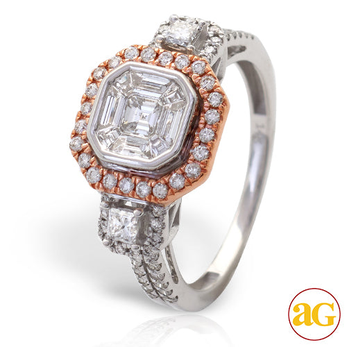 14KW+R 1.10CTW BAGUETTE DIAMOND RING - 8 SIDED HAL